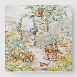 Jemima Puddle Duck im Garten von Herrn Mc Gregor Quadratische Wanduhr