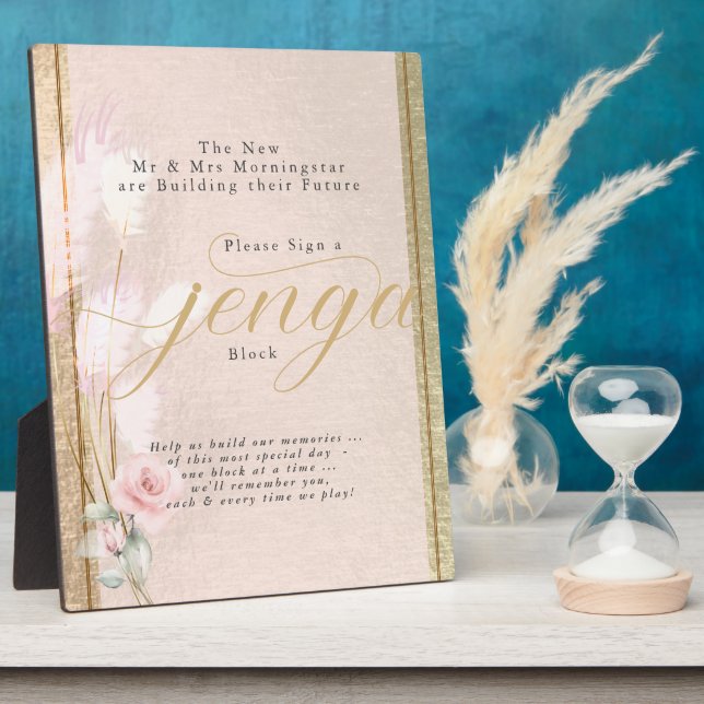 Jenga Block Blush RoseGold und Pampas Grass Plaqu Fotoplatte (Seite)