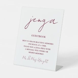 Jenga Guestbook Burgundy Minimalistisches Skript Sockelschild