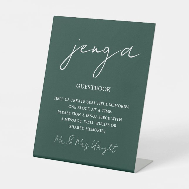 Jenga Guestbook Emerald Green Minimalistisches Skr Sockelschild (Vorderseite)