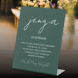 Jenga Guestbook Emerald Green Minimalistisches Skr Sockelschild
