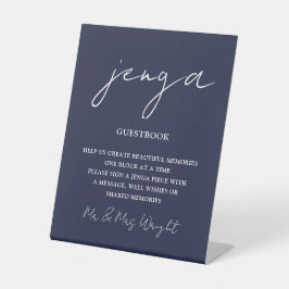 Jenga Guestbook Navy Minimalistisches Script Sockelschild