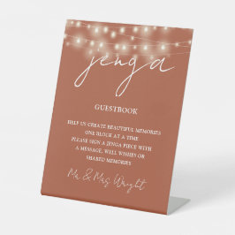Jenga Guestbook Terracotta String Lights Sockelschild