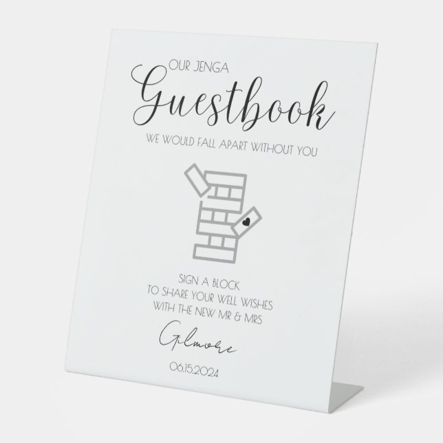 Jenga Wedding Gästebuch-Anmeldung Sockelschild (Vorderseite)