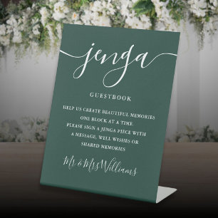 Jenga Wedding Guestbook Elegant Emerald Green Sockelschild