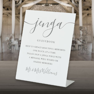 Jenga Wedding Guestbook Elegante Gray Script Sockelschild