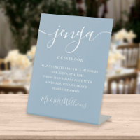 Jenga Wedding Guestbook Elegantes Script Dusty Blu