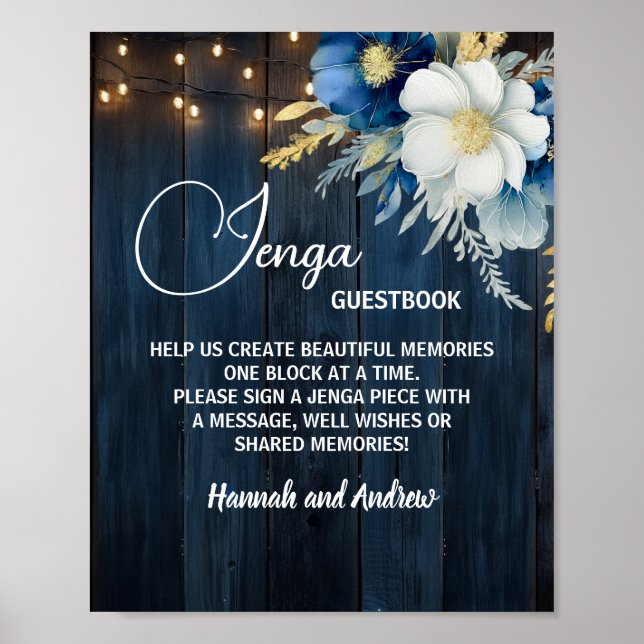 Jenga Wedding Guestbook String Light Floral Poster (Vorne)