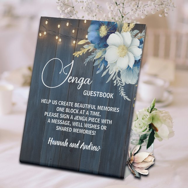 Jenga Wedding Guestbook String Lights Floral Sockelschild (Von Creator hochgeladen)
