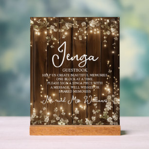 Jenga Wedding Guestbook String Lights Wood Acrylschild