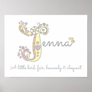 Jenna Name und Bedeutung Doodle Initial Art Poster