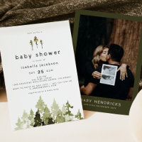 JENNA Rustic Watercolor Pine Tree Baby Dusche