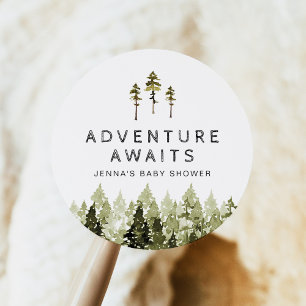 JENNA Rustic Watercolor Pine Tree Baby Dusche Runder Aufkleber