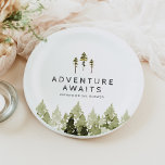 JENNA Rustic Watercolor Pine Tree Brautparty Pappteller<br><div class="desc">Die Jenna Brautparty Collection verfügt über wunderschöne Aquarellkiefern und eine rustikale Schriftart-Kombination. Diese Kollektion ist perfekt für Ihr Outdoor-Abenteuer-Event in den Bergen.</div>