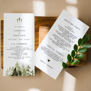 JENNA Rustic Watercolor Pine Tree Program Dankeskarte