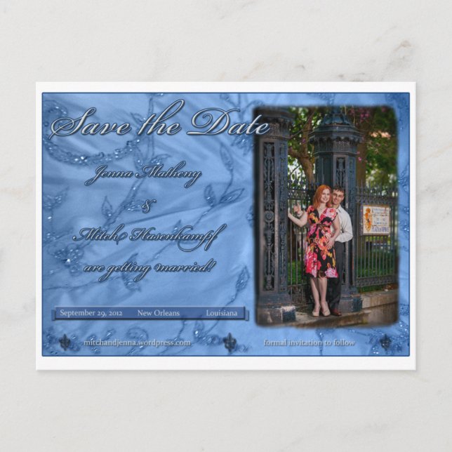 Jenna und Mitch Save the Date Ankündigungspostkarte (Vorderseite)