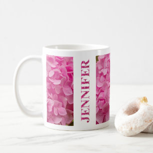 "Jennifer" Elegant Pink Hydrangea Blumenschrift Kaffeetasse