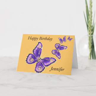 Jennifer, Happy Birthday purple butterfly card Karte