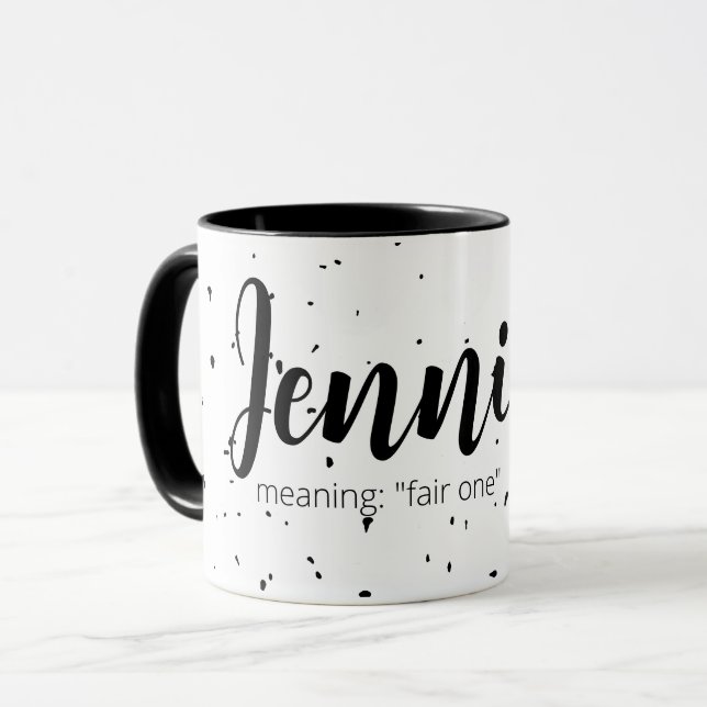 Jennifer Name Tasse bedeutet Schwarz-Weiß-Moderne (Vorderseite Links)