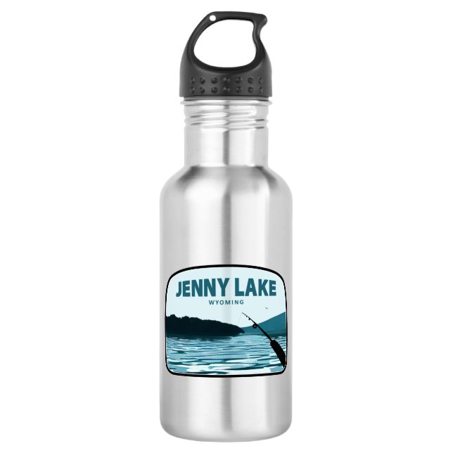 Jenny Lake Wyoming Fishing Rod Edelstahlflasche (Vorderseite)