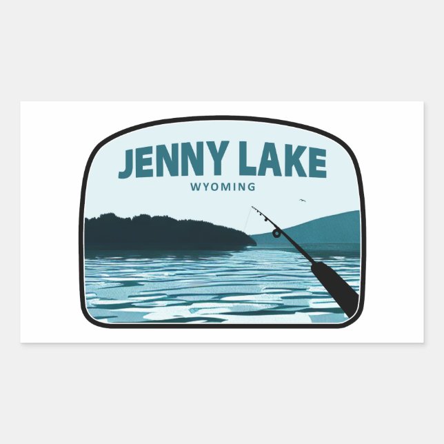 Jenny Lake Wyoming Fishing Rod Rechteckiger Aufkleber (Vorderseite)