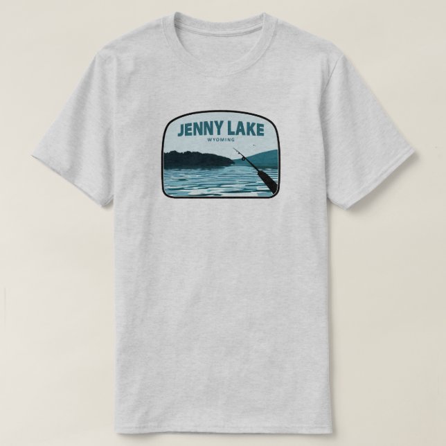 Jenny Lake Wyoming Fishing Rod T-Shirt (Design vorne)