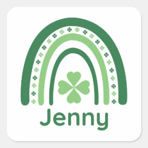 Jenny Name Clover Boho Rainbow Quadratischer Aufkleber