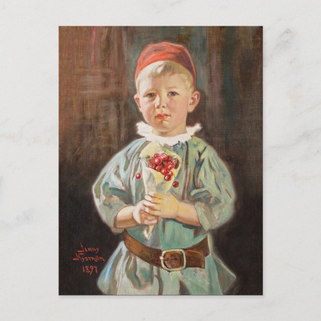 Jenny Nyström Boy mit Kirschen Kleine Kinder Postkarte (Vorderseite)