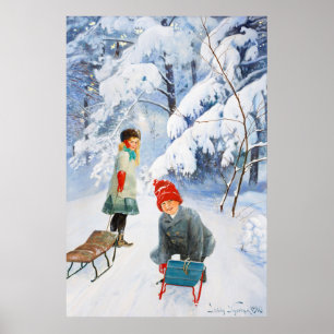 Jenny Nyström Children sledding 1910 Winter XL Poster