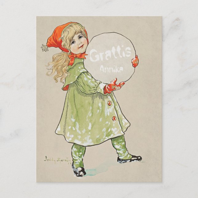 Jenny Nyström Flicka med snöboll CC0819 Grattis Postkarte (Vorderseite)