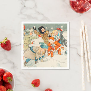 Jenny Nystrom, Kinder, die im Schnee spielen, Weih Serviette