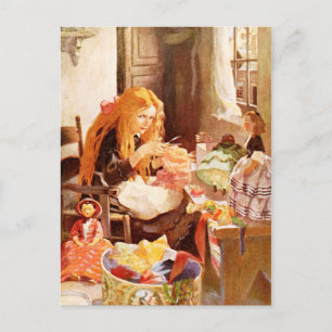 Jenny Wren, die kleine Puppenkleidernäherin Postkarte