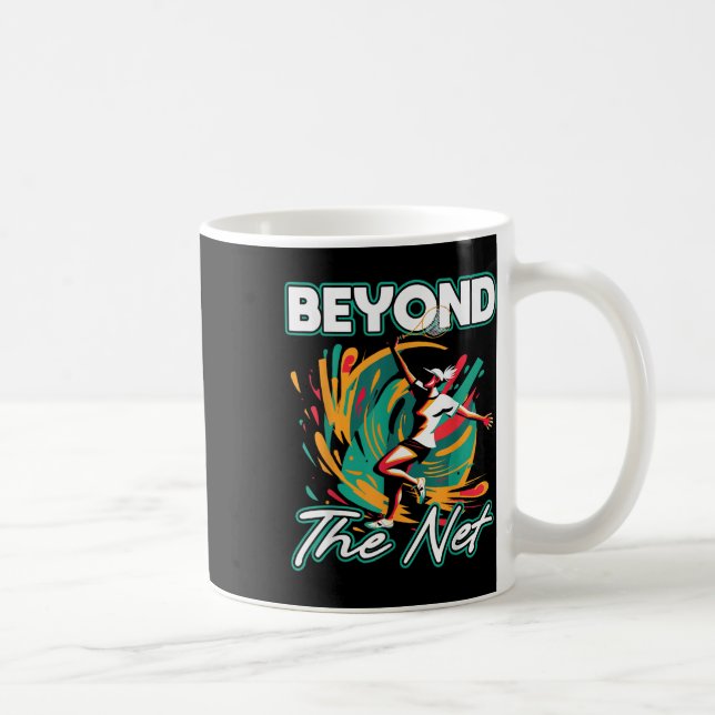 Jenseits des Net Badminton Spieler Athletik Freize Kaffeetasse (Rechts)