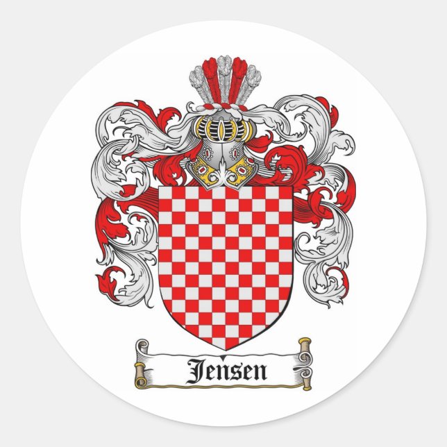 JENSEN-FAMILIENWAPPEN - JENSEN-WALD RUNDER AUFKLEBER (Vorderseite)