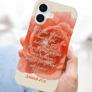 Jeremia 29:11 Individueller Bibelvers und rote Ros iPhone 16 Hülle
