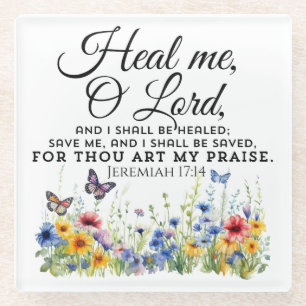 Jeremiah 17:14 Wildblumen zur Heilung der Bibel Glasuntersetzer