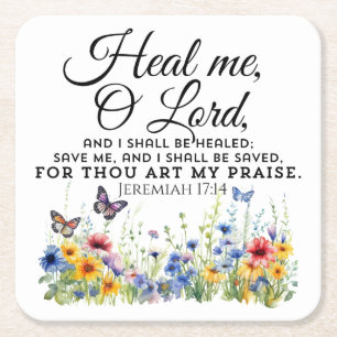 Jeremiah 17:14 Wildblumen zur Heilung der Bibel Rechteckiger Pappuntersetzer