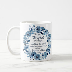 Jeremiah 29:11 Denn ich kenne die Pläne Blue Flora Kaffeetasse