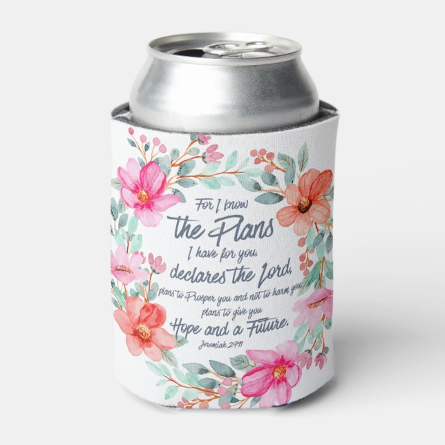 Jeremiah 29:11 Denn ich kenne die Pläne rosa Blume Dosenkühler (Kanne Vorderseite)