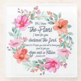 Jeremiah 29:11 Denn ich kenne die Pläne rosa Blume Glasuntersetzer