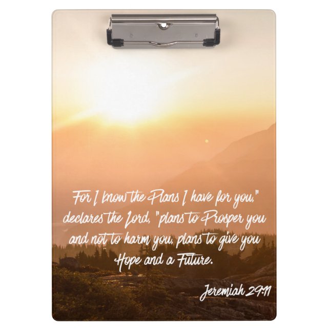 Jeremiah 29:11 Denn ich kenne die Pläne Sunrise Klemmbrett (Vorderseite)