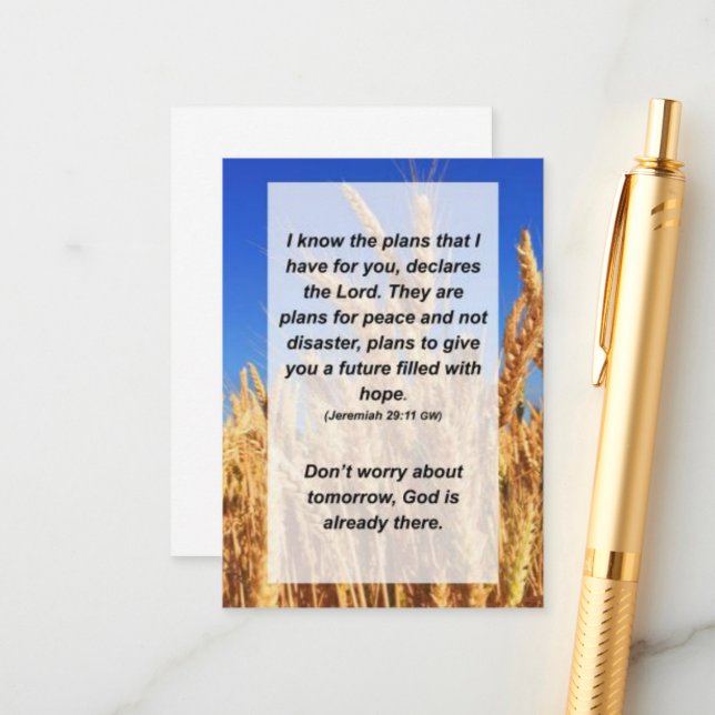 Jeremiah 29:11 Ich kenne die Pläne, die ich für Si Begleitkarte (Vorderseite/Rückseite Beispiel)