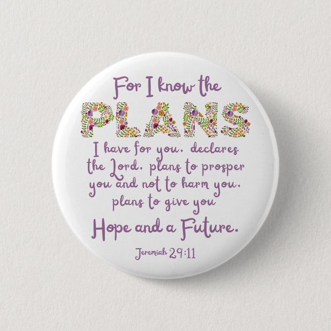 Jeremiah 29:11 Lila, Blumenbriefe Christlich Button (Vorderseite)