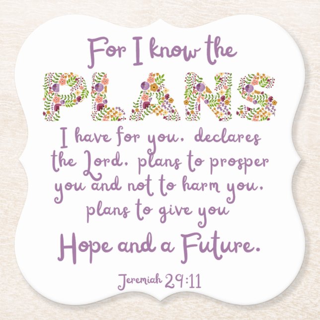 Jeremiah 29:11 Lila, Blumenbriefe Christlich Untersetzer (Vorderseite)