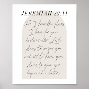 Jeremiah 29:11 Minimal Boho Beige Arch Script Poster