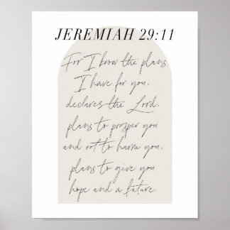 Jeremiah 29:11 Minimal Boho Beige Arch Script Poster