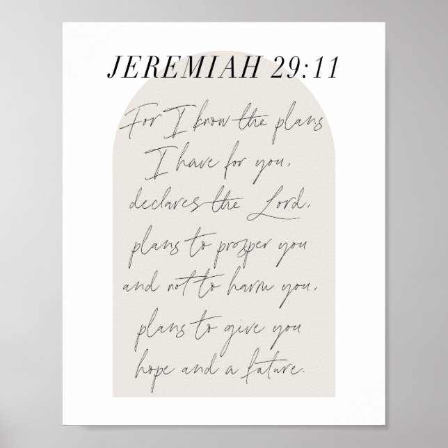 Jeremiah 29:11 Minimal Boho Beige Arch Script Poster (Vorne)