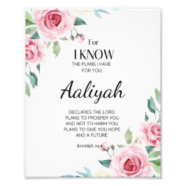 Jeremiah 29:11 Persönliche Gestaltung der rosa Ros Fotodruck