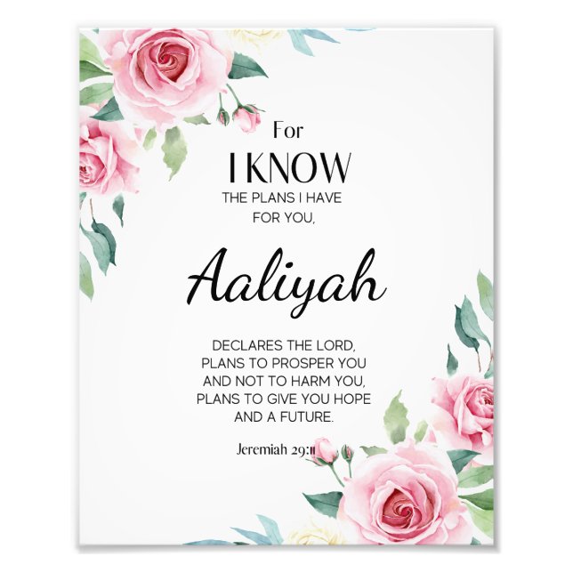 Jeremiah 29:11 Persönliche Gestaltung der rosa Ros Fotodruck (Vorne)