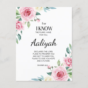 Jeremiah 29:11 Persönliche Gestaltung der rosa Ros Postkarte